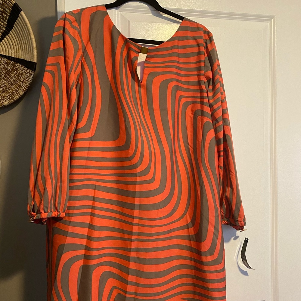 Tahari coral and taupe sheath dress